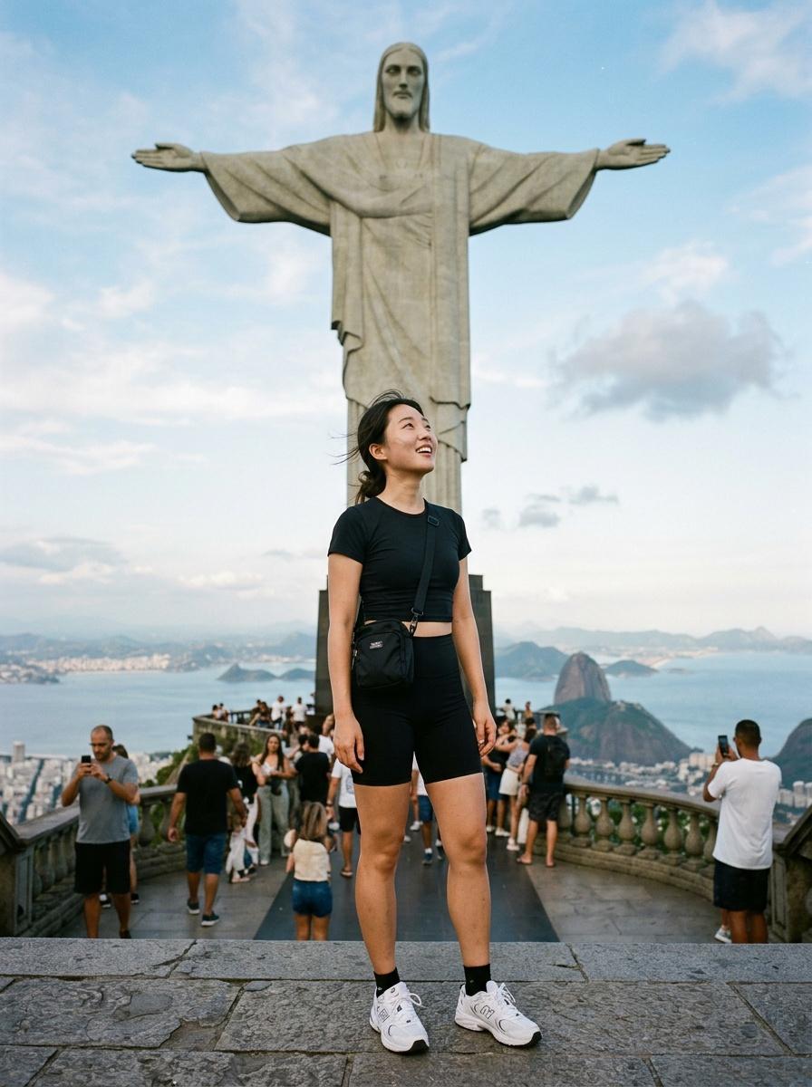 Christ the Redeemer · Rio · Brazil — Observation platform looking up at the arms-spread statue