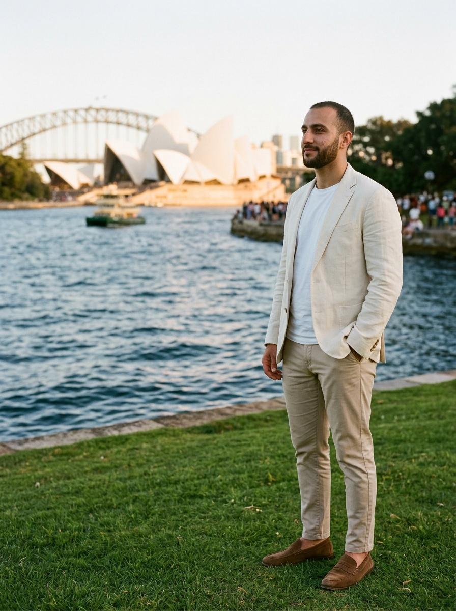 Opera House · Sydney · Australia — Mrs Macquarie's Point across the harbour, Harbour Bridge in the distance