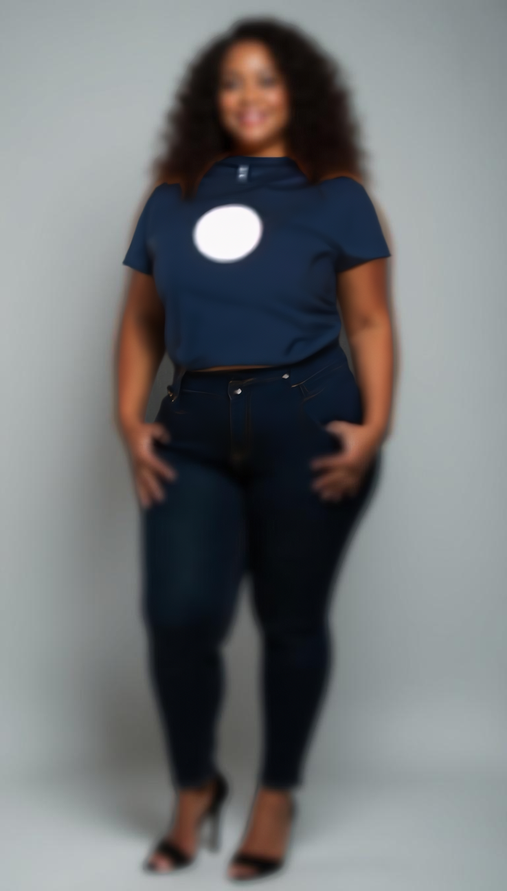 Tee + dark jeans — Plus-size tested